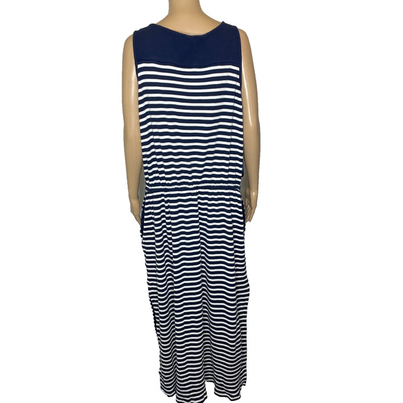 Women's 2X Lauren Ralph Lauren Navy Blue Stripe Sleeveless Maxi Dress - Picture 3 of 5